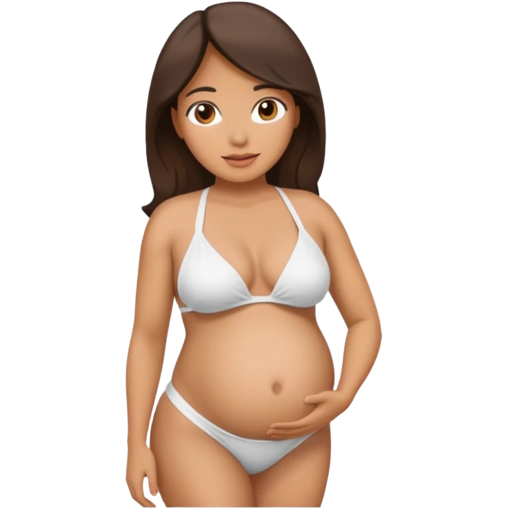 Latina woman, tan skin, pregnant, white bikini. emoji