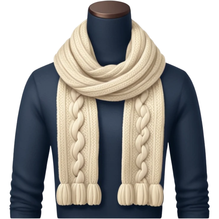 ivory cable-knit scarf emoji, isolated object, no person, folded not twisted, visible braided knit pattern like a knitted sweater, thick soft wool texture, light beige shadows, warm soft shading emoji