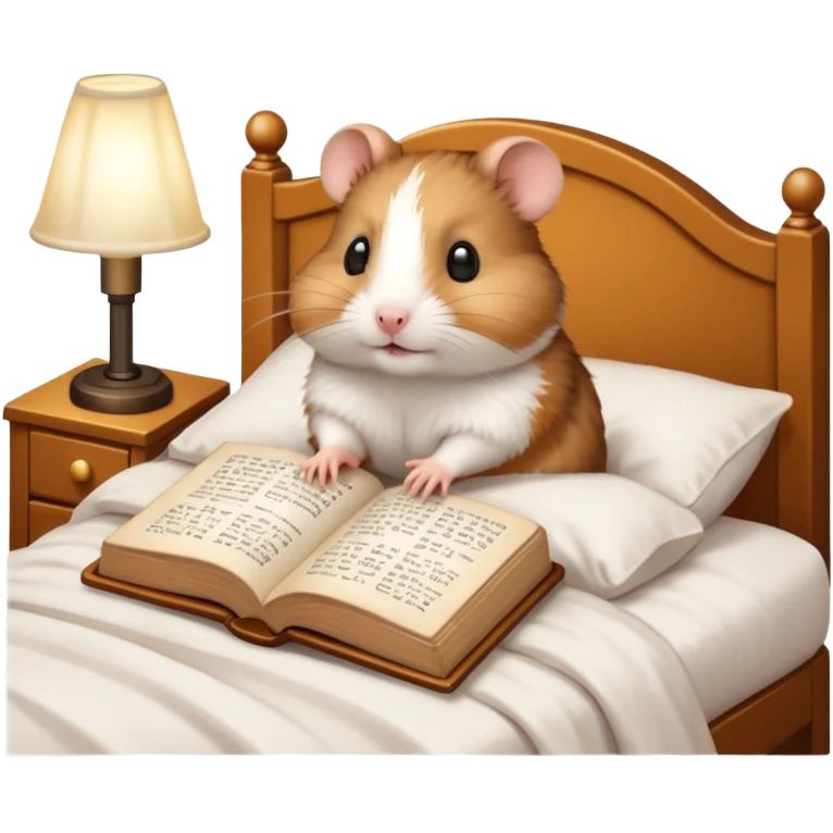 hamster reading in bed with retro light lamp next to it emoji
