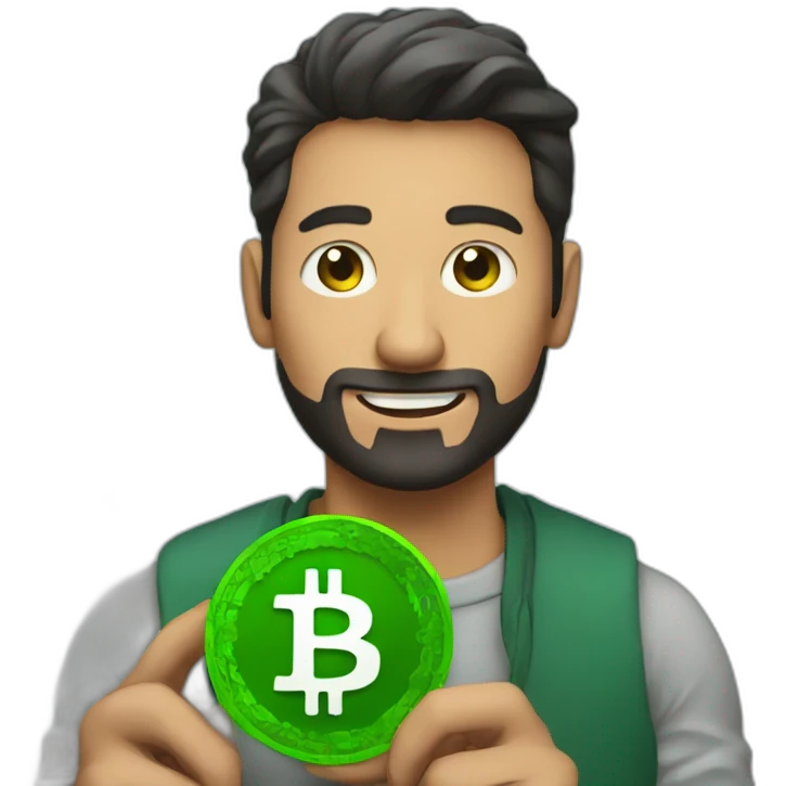 Man holding green bitcoin emoji