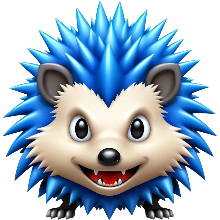 a fantastical dangerous and spooky electric hedgehog with sharp teeth, metal electric spikes, and strong fangs, electricity and lightning coming, menacing look emoji
