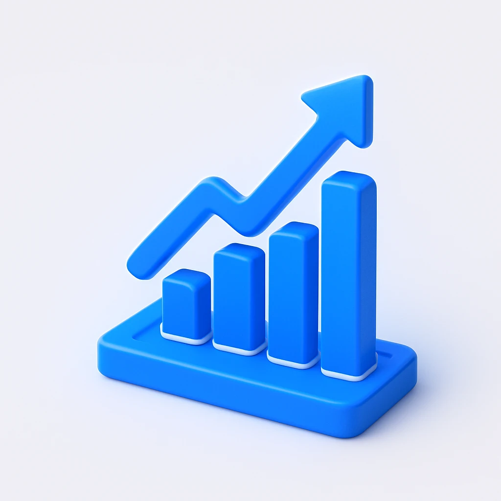 rising graph icon, 3D style, blue color theme emoji