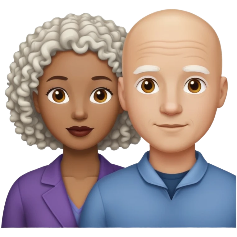 interracial couple clipart white bald man curly hair mixed woman emoji