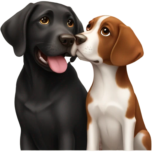 Black lab and Brittney spaniel kissing  emoji