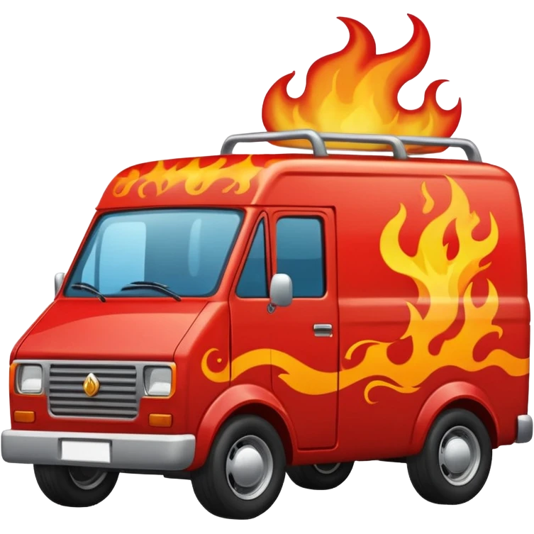 Racing style delivery van with trailing flames emoji