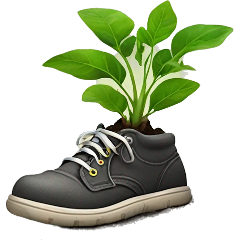 plant growing out of the inside of a shoe full of dirt with socks for leaves emoji