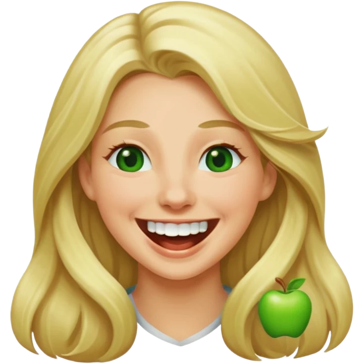 blonde with long hair and green eyes, laughing, iOS Apple emoji style emoji