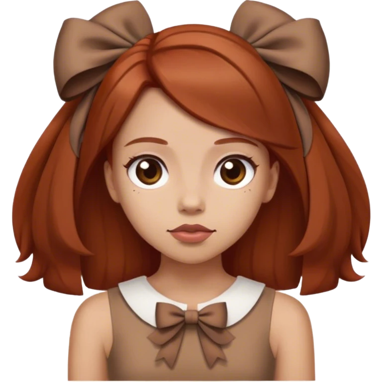 girl with reddish blunt hair and with and 2 bows brown dress emoji