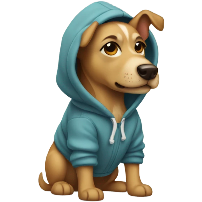 Dog wearing hoodie with mini boots on emoji