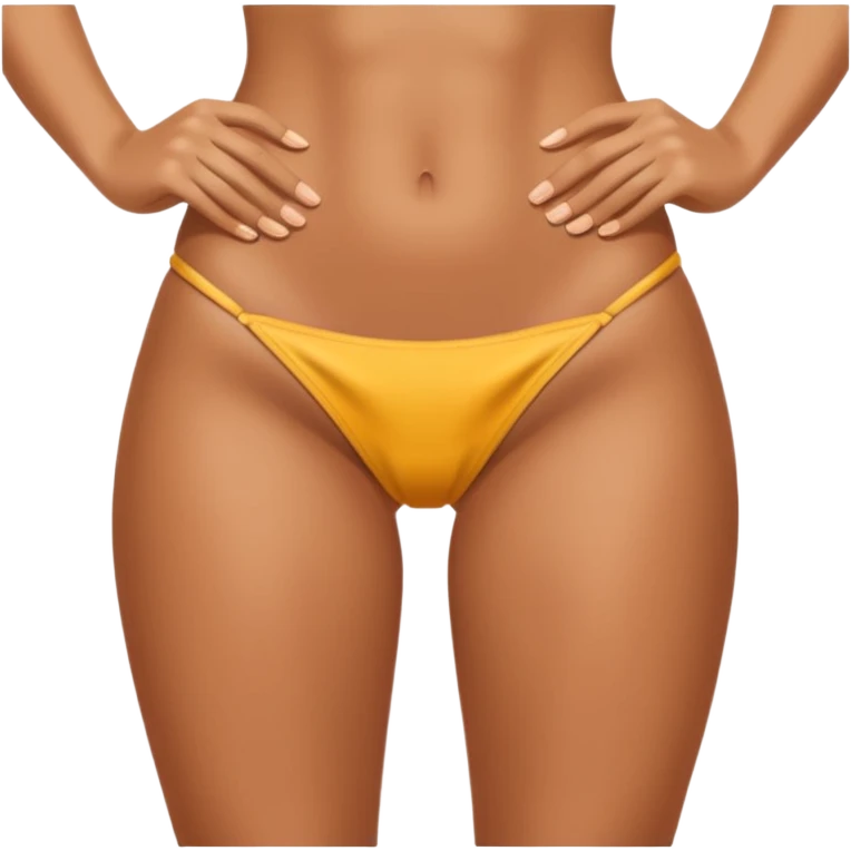 hand lifting bikini strong off thigh to show tan line underneath emoji