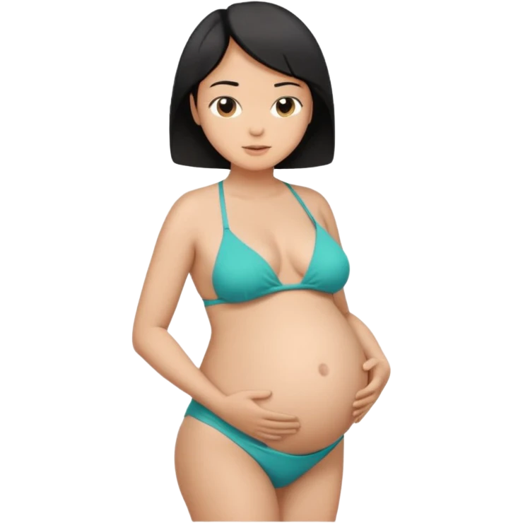 pregnant man with short black hair in a bikini holding his belly  emoji