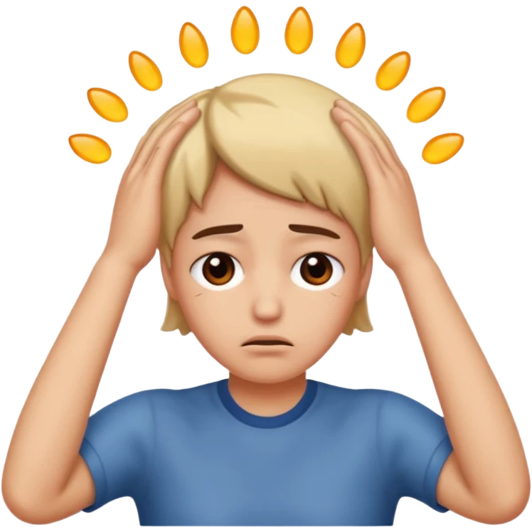 an emoji looks disappointed while hands are on hed emoji