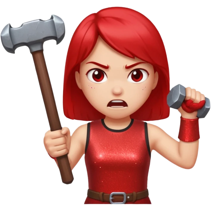 red glitter angry girl with a giant hammer emoji
