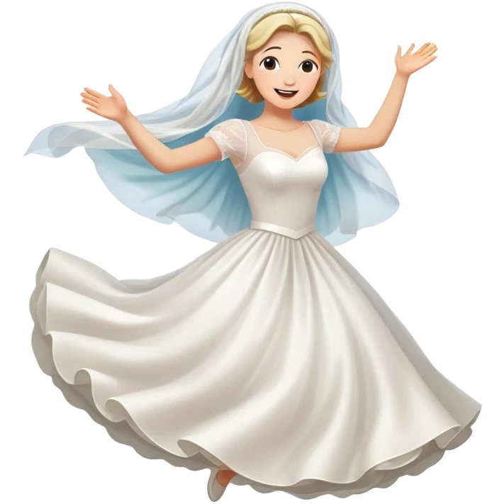 White woman-white veil-white wedding dress-happy-jumping-dreamlike-colorful emoji
