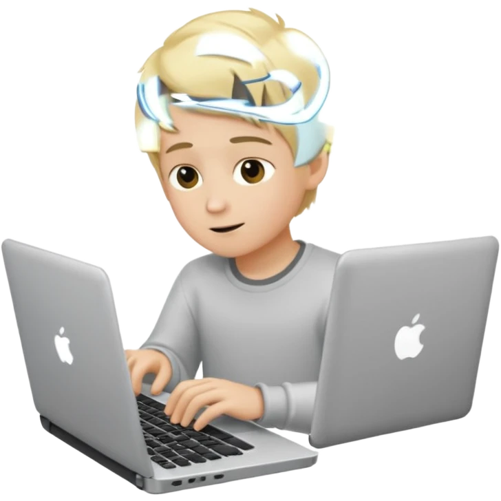 A blond short haired boy making music on a laptop emoji