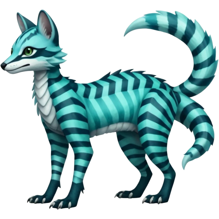  cool handsome gorgeous realistic zig-zag-patterned striking blue-cyan-minty-green-gradiented with dark undertones, white underside, thunderous stormy edgy badass realistic Vernid-Sergal-Genet-Trico-species by LiLaiRa, full body emoji