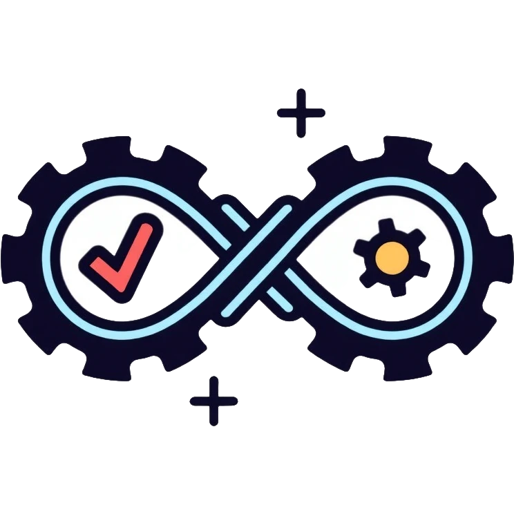 DevOps infinity symbol with code and gears representing continuous integration and deployment emoji