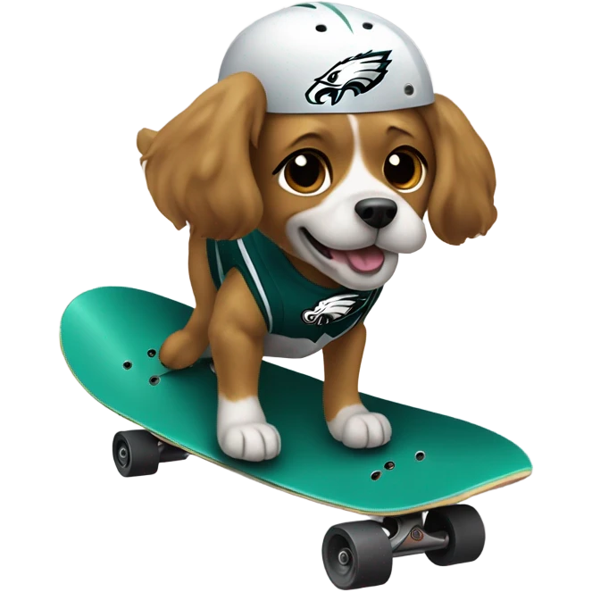 Dog riding skateboard with Philadelphia eagles helmet emoji