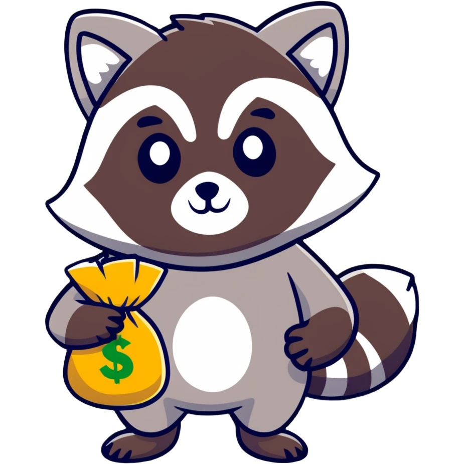 raccoon thief with mask and money bag emoji
