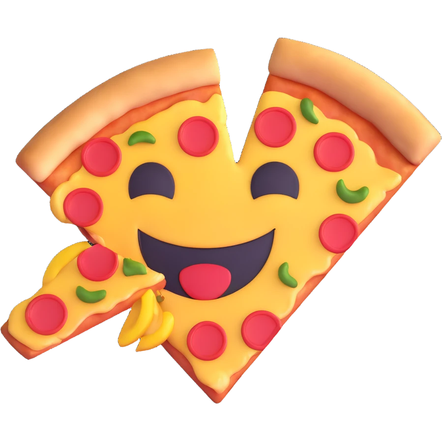 a whole pizza with a big smiley face, playful and cute emoji