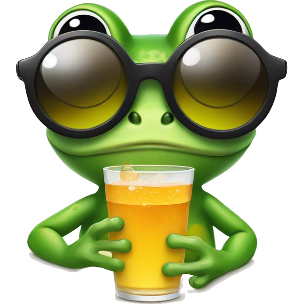 Frog wearing sunglasses holding drink emoji