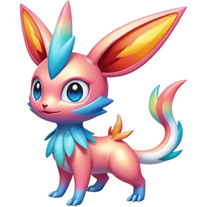 Colorful Shiny Exotic Victini-Salandit-Aurorus-Sylveon-Fakémon-hybrid-creature (full body)  emoji
