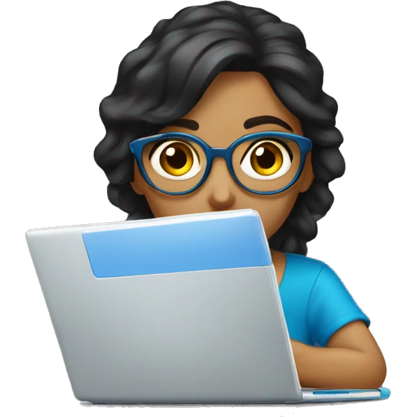 morena com óculos azul e notebook emoji