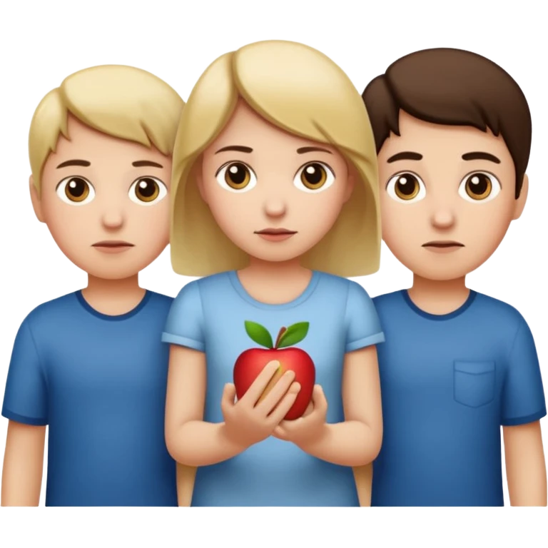 Apple iOS emoji style.
A girl holding hands with two boys at the same time, one on each side.
The girl has a suspicious, guilty expression, slightly turned eyes.
The boys look neutral and unaware.
Clean, minimal Apple emoji design, smooth gradients, rounded shapes. emoji