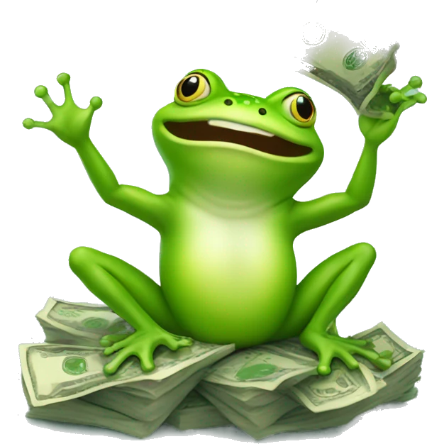 happy frog with money in hand riding on top emoji