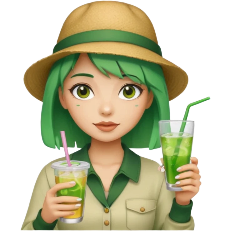  tatoo girl Drink holders with hat green hair  emoji