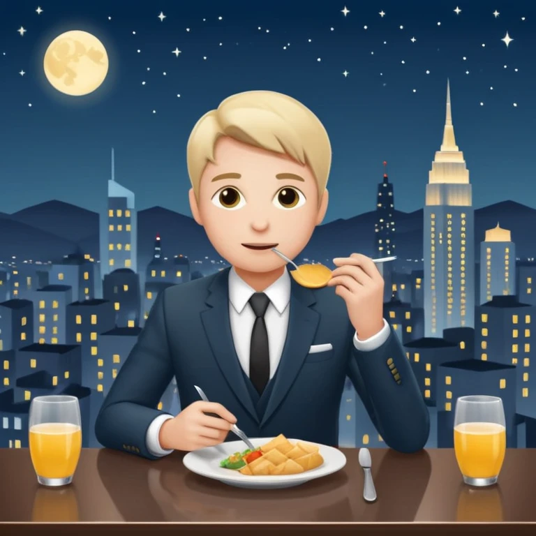 someone who eats in restaurants high above the city with the city on the background
 emoji