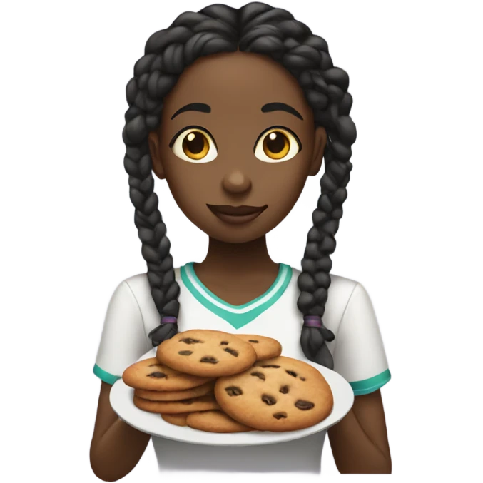 Black girl with braids eating cookies emoji