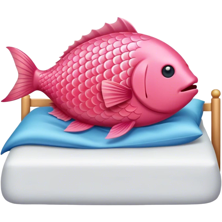 Pink fish sleeping in bed emoji