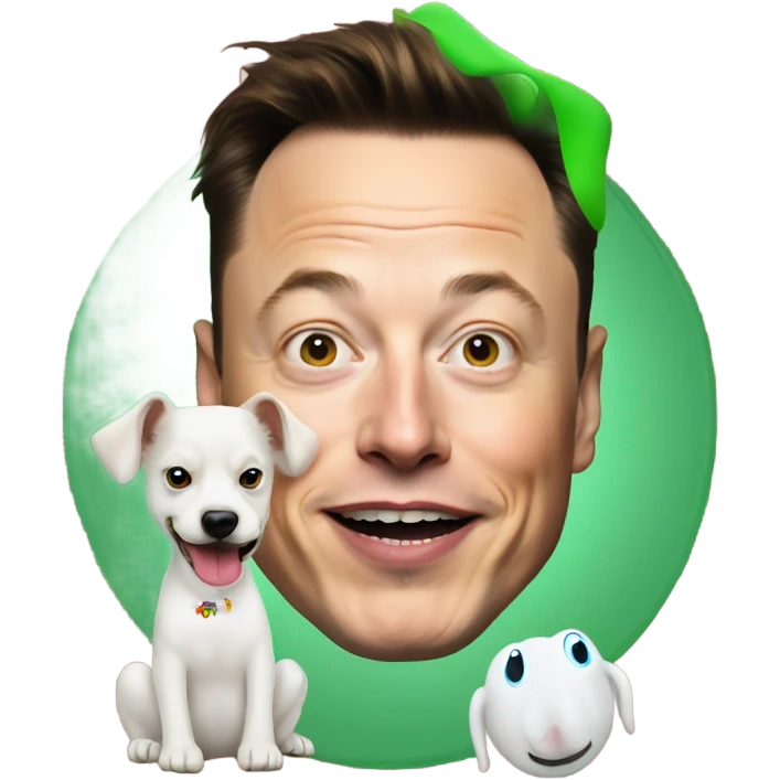 elon musk with a clown face and green nose with a dollar sign on it and puppy dog tongue and ears like an egirl emoji