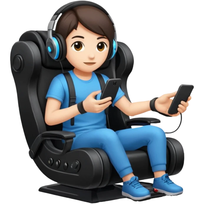 Persona con una silla Gamer auricular Gamer y control de videojuegos emoji