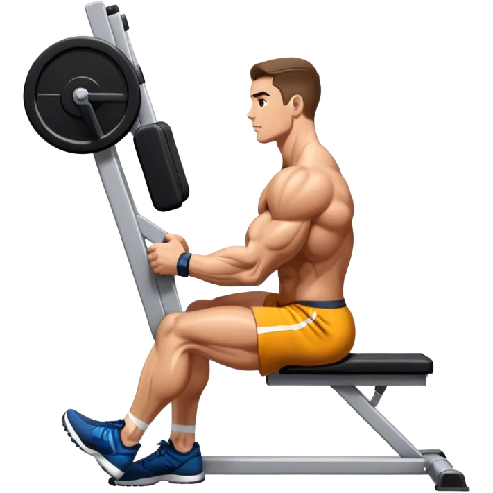 side-view bodybuilder seated weighted calf-raise machine lower leg exercise emoji