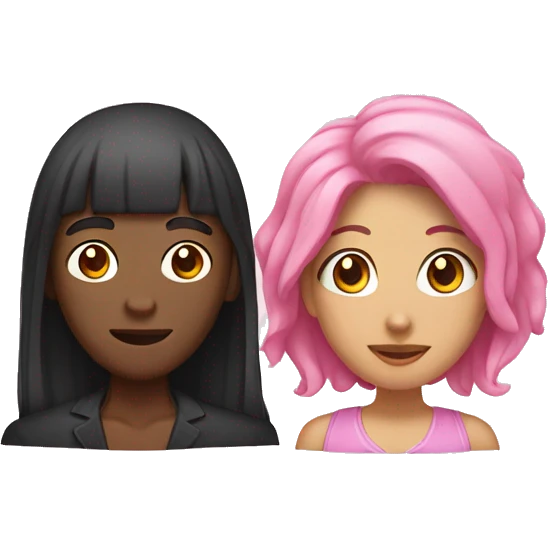 Black man with black hair and asian woman with pink hair couple emoji