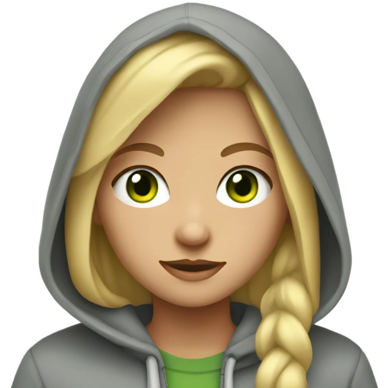 blonde girl with green eyes wearing a grey hoodie emoji