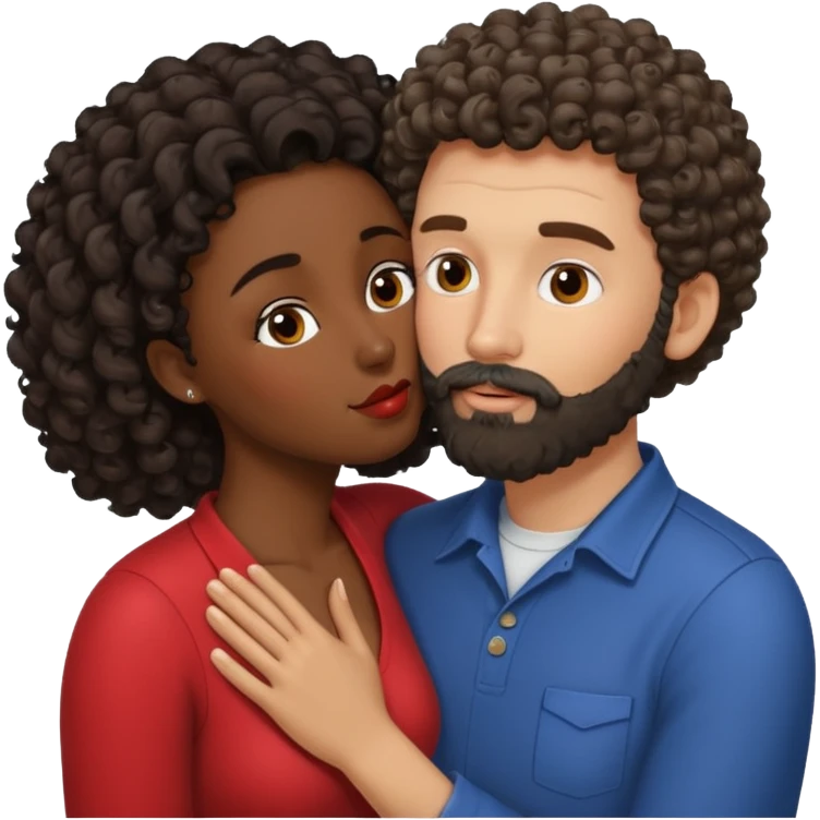 Beso mujer morena rizada y hombre blanco con barba negra emoji