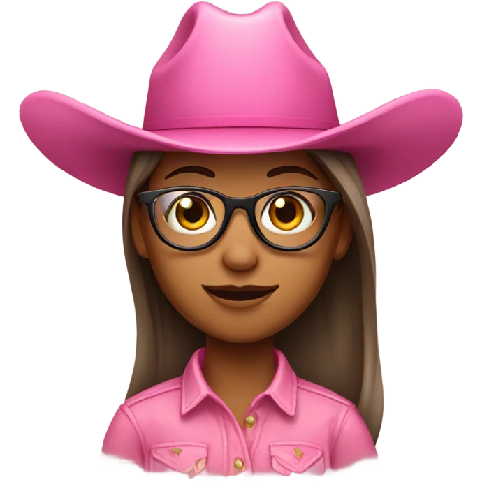 Girl with glasses wearing a pink cowboy hat emoji