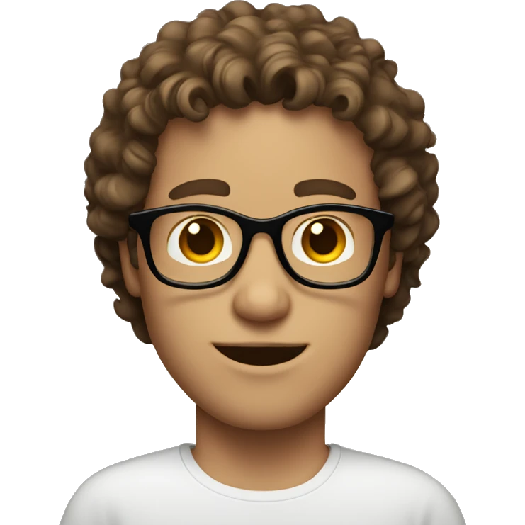 White guy with medium length brown curly hair and glasses emoji