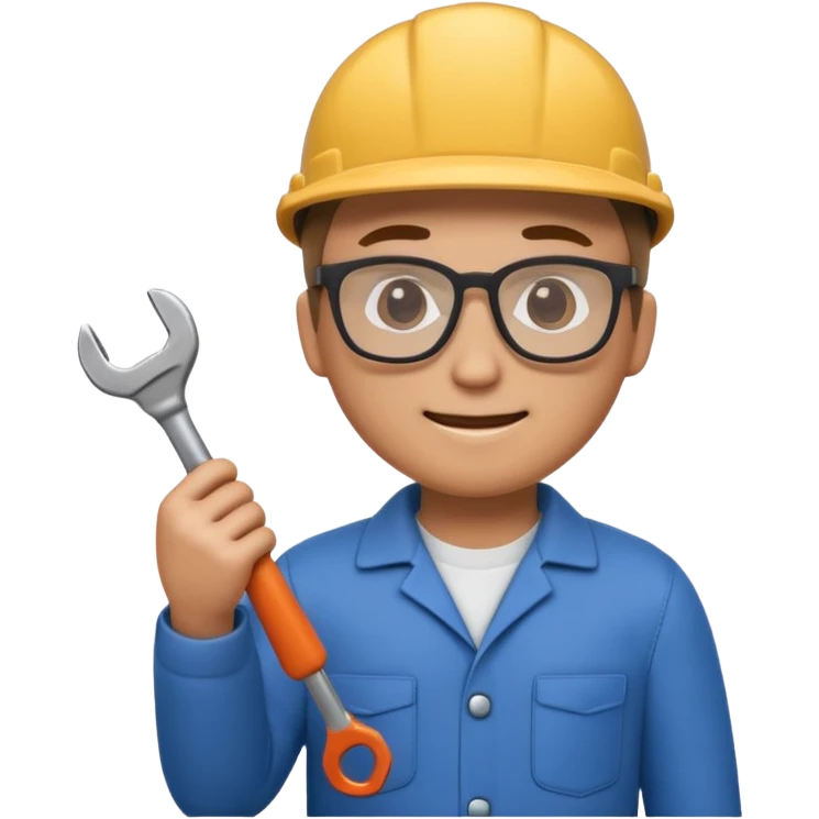A 3D emoji with a Memoji style that the depicts a person who is learning to become a car mechanic as his highchool extended profile emoji