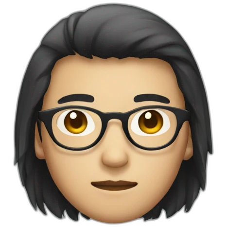 an asian male with circular glasses and black long hairs emoji