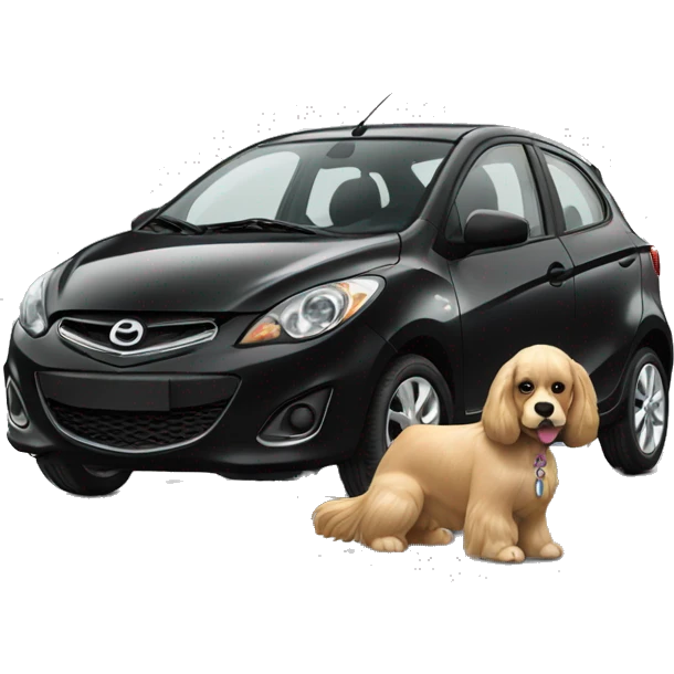 Light Cocker Spaniel driving a Black Mazda 2  emoji
