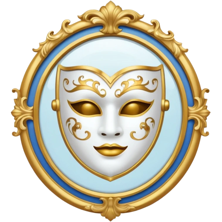 magic mirror on the wall of snow white. This is a round mirror with golden borders with a white theater mask inside  emoji