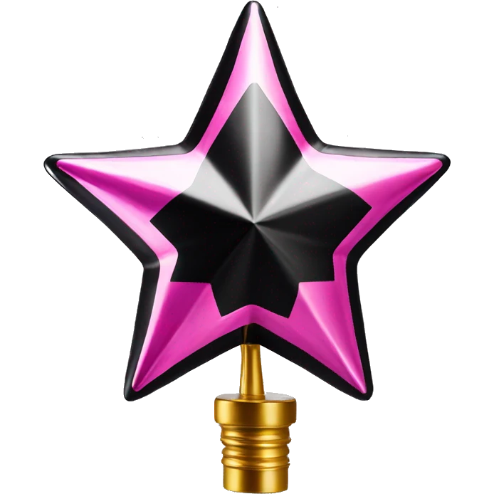 Realistic isolated black and pink metallic star christmas tree topper. emoji