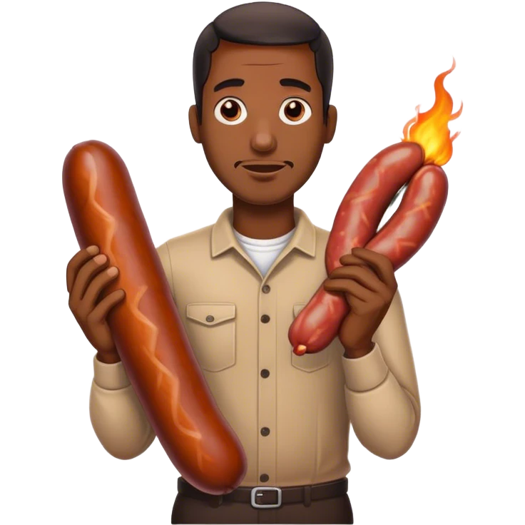black man holding a burnt big sausage  emoji