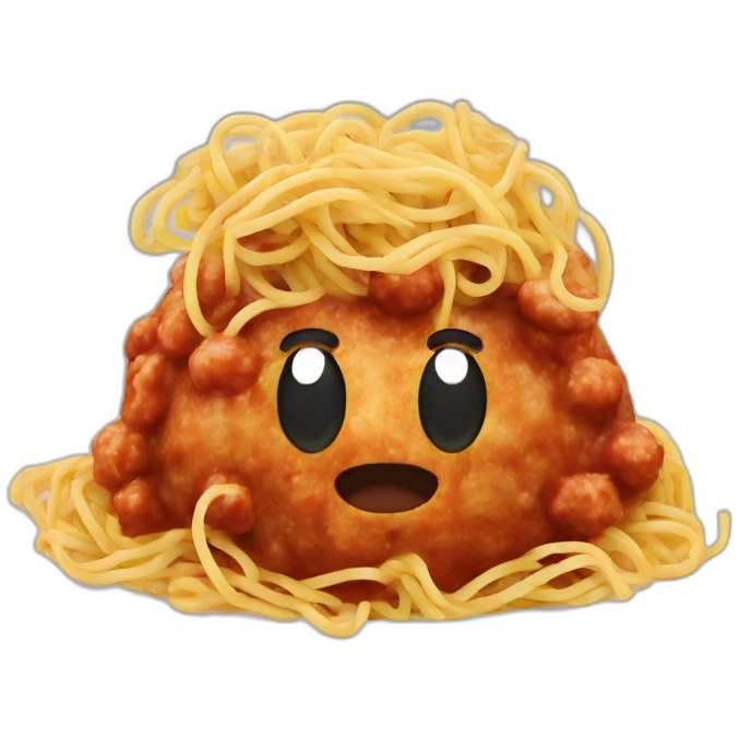 Spaghetti and meatballs, with a face arms and legs emoji