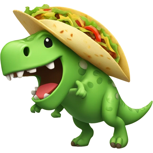 A taco with a dancing dinosaur inside of it emoji