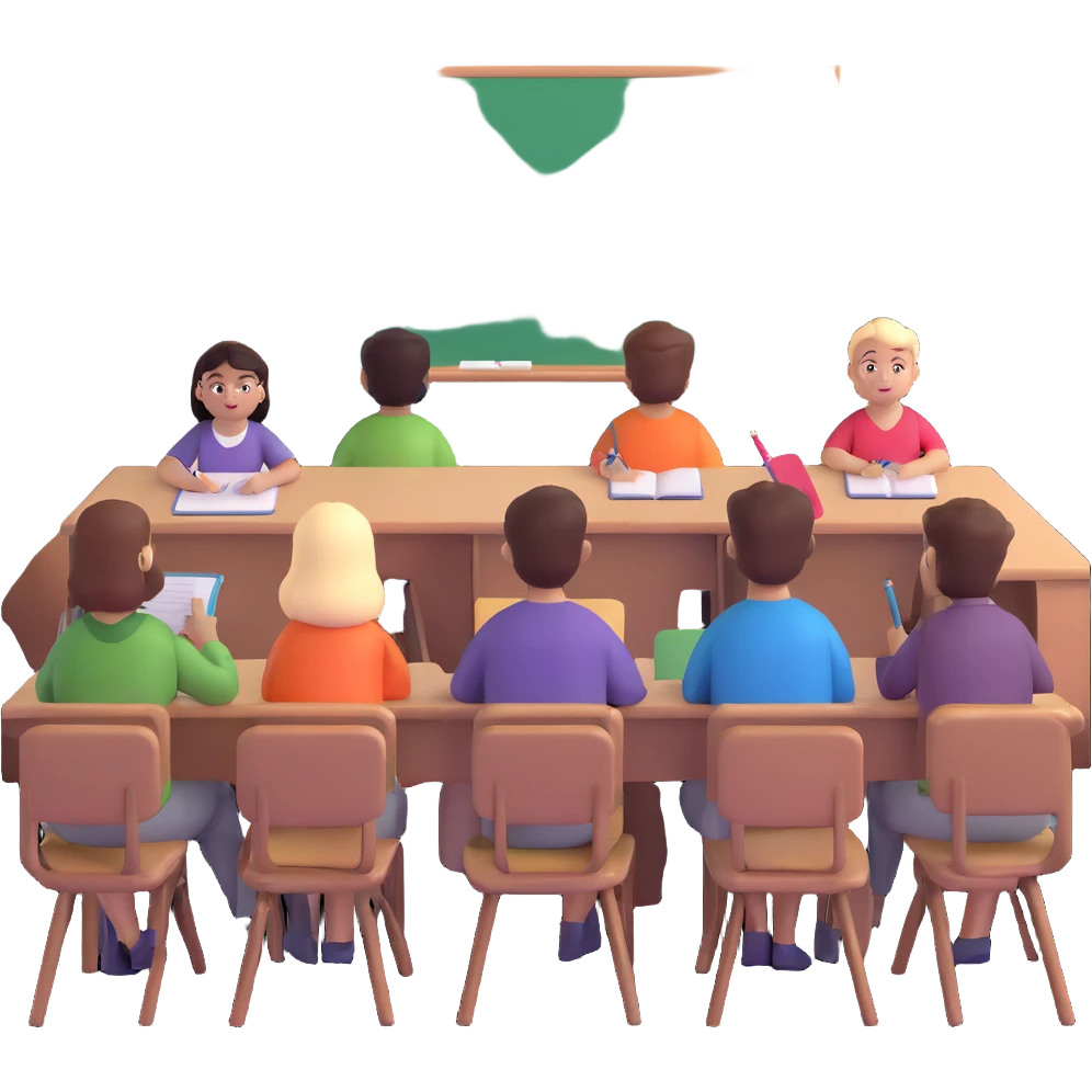 five people sitting in classroom during education session emoji